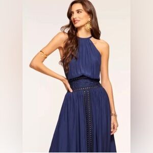 NWT! $585 Ramy Brook Santino High Neck Spring Navy Dress - Size M